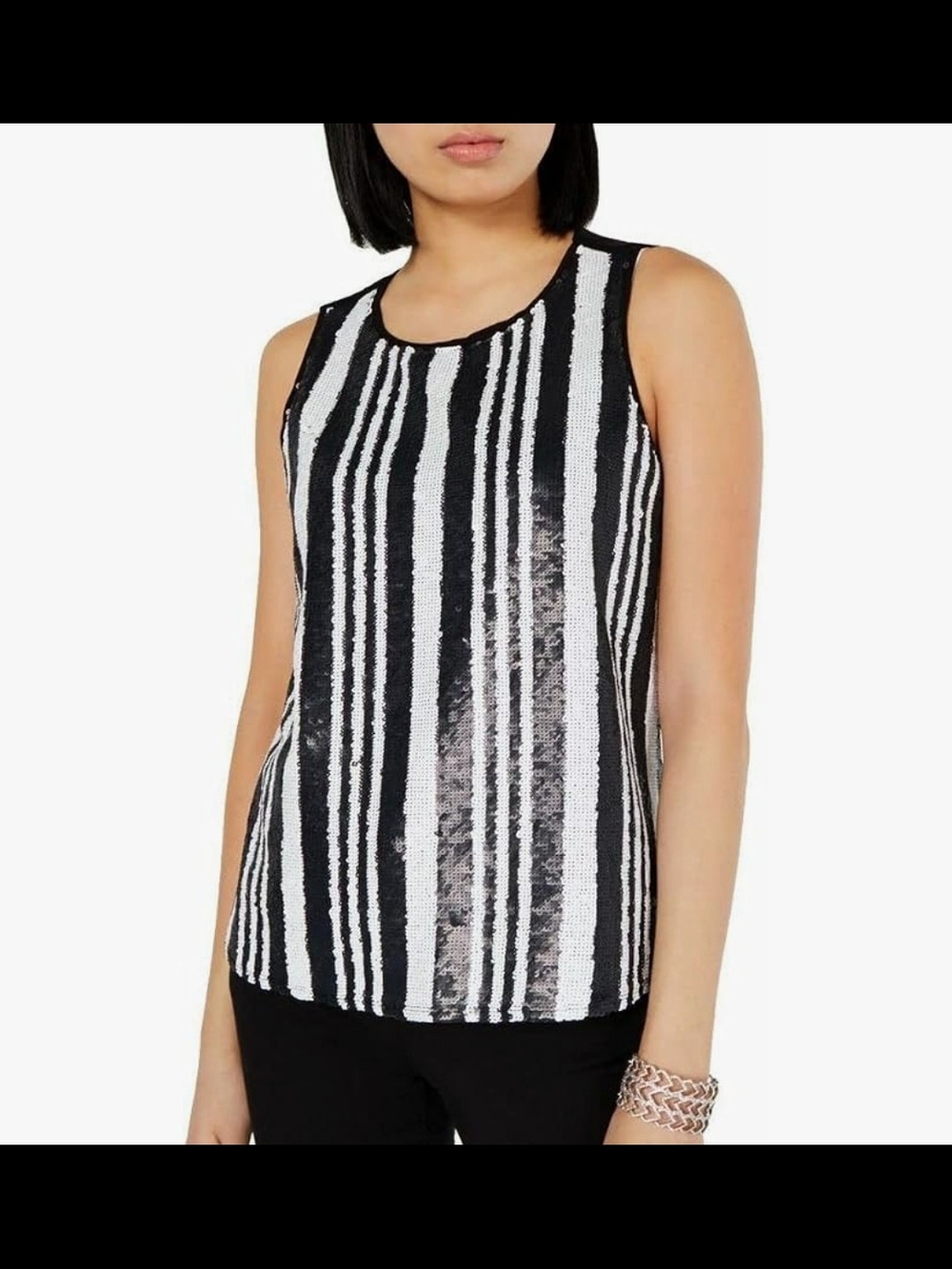 INC International Concepts Black Sequin Stripe Tank Size XXL